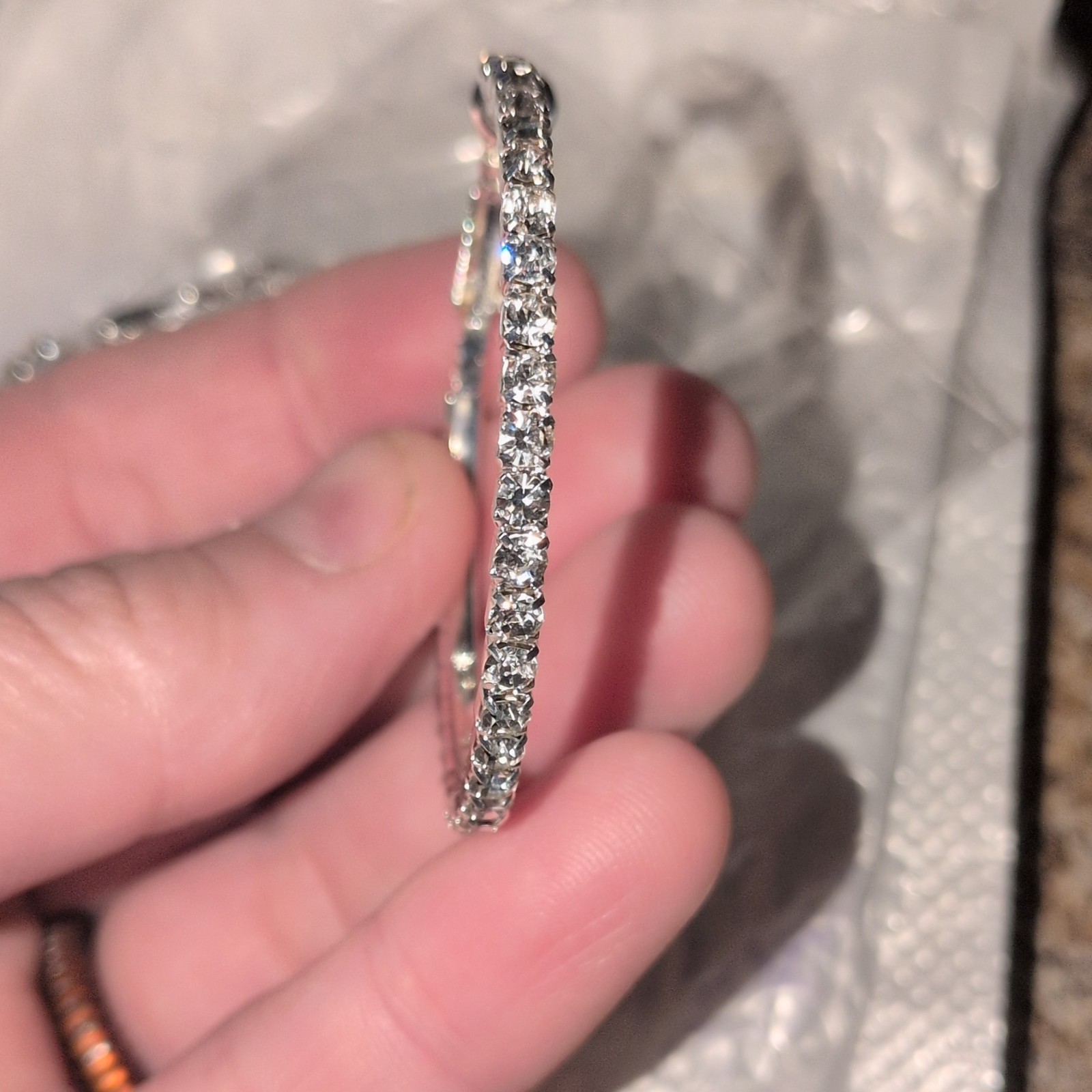 Silver Tone Crystal Rhinestone Hoop Earrings Hinged Pavé Setting Nickel-Free