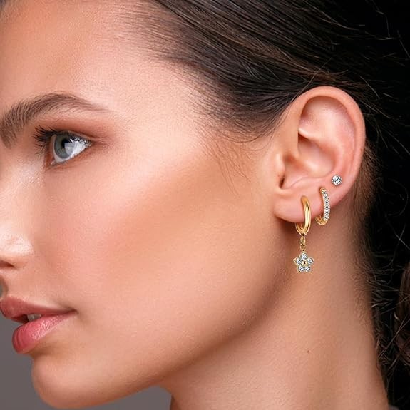 Surgical Steel Small Huggie Hoop Earrings for Women Set,14K Gold Plated Hypoalle