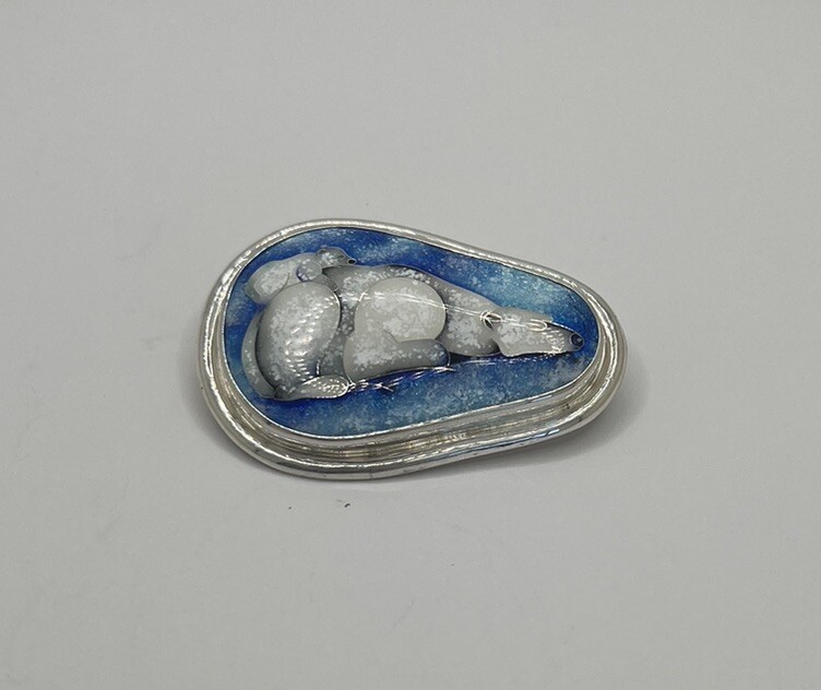 Enamel Pendant White Bear Silver Base