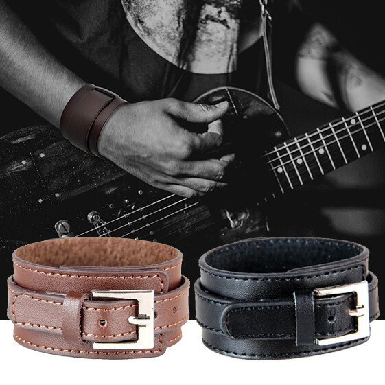 Men Leather Bracelet Adjustable Retro Punk Pin Buckle Male Cuff Bangle Best Gift