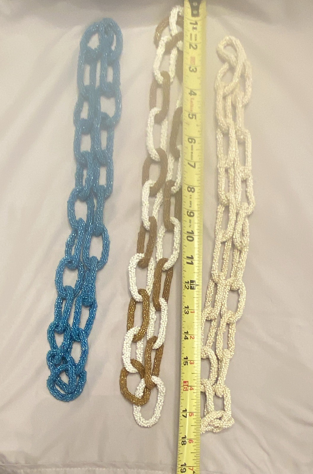 Lot of 3 Multicolor Glass Seed Bead Link Chain Statement Necklaces 18in Vintage