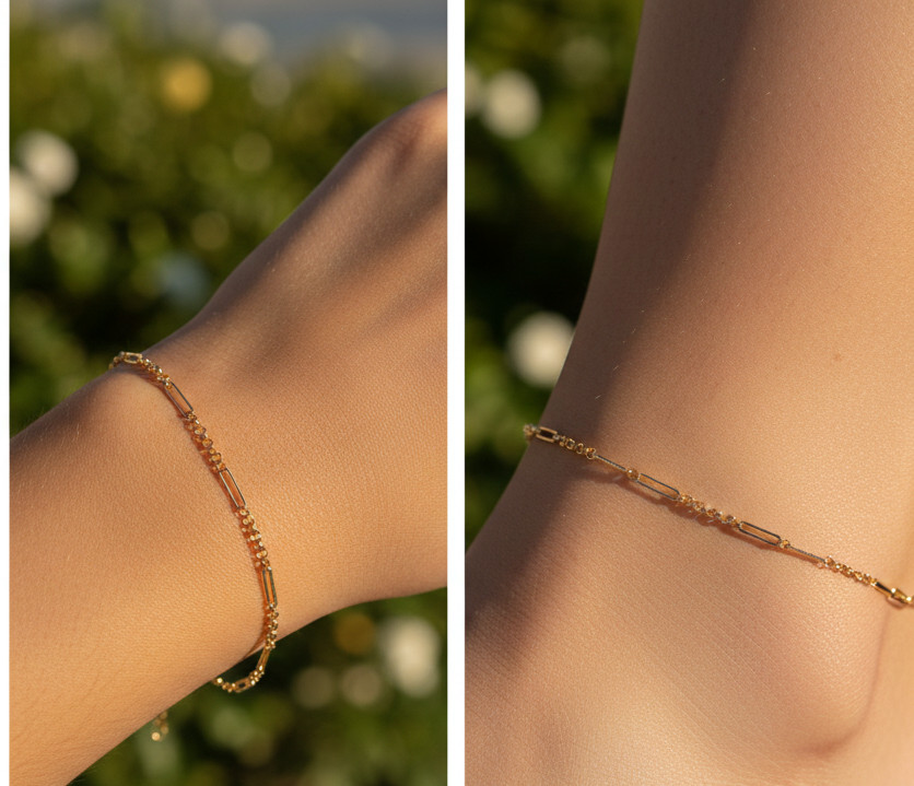 Elegant Gold Color Anklet Minimalist Modern Paperclip & Round Link Pattern