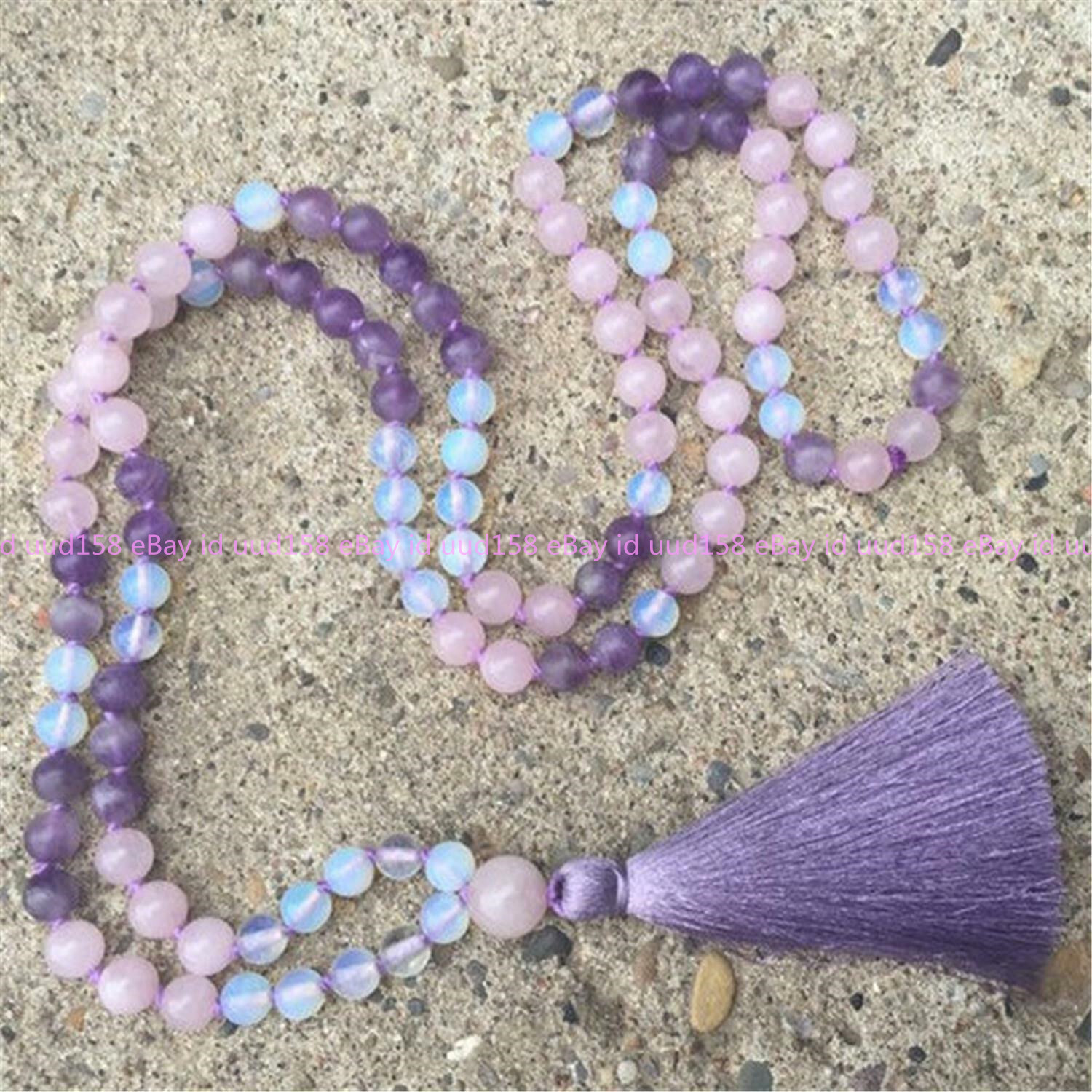 8mm Amethyst Gems Rose Quartz Tibet Buddhist 108 Prayer Beads Mala Necklace AAA
