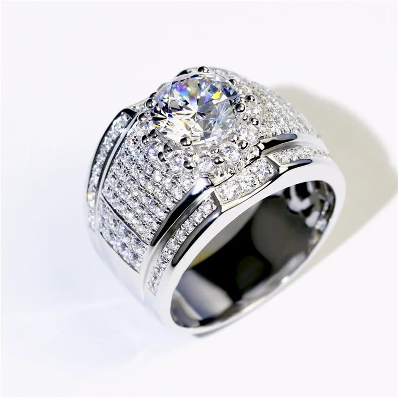 Milangirl Sterling Silver Big Zircon Stone Ring Unisex