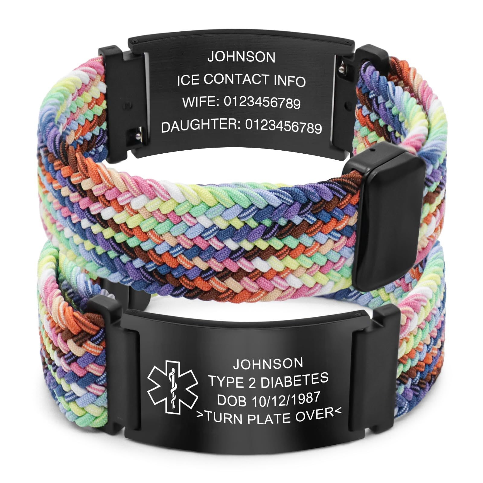 Free Engraving Personalized Medical Alert ID Bracelet Nylon Wristband Men Women