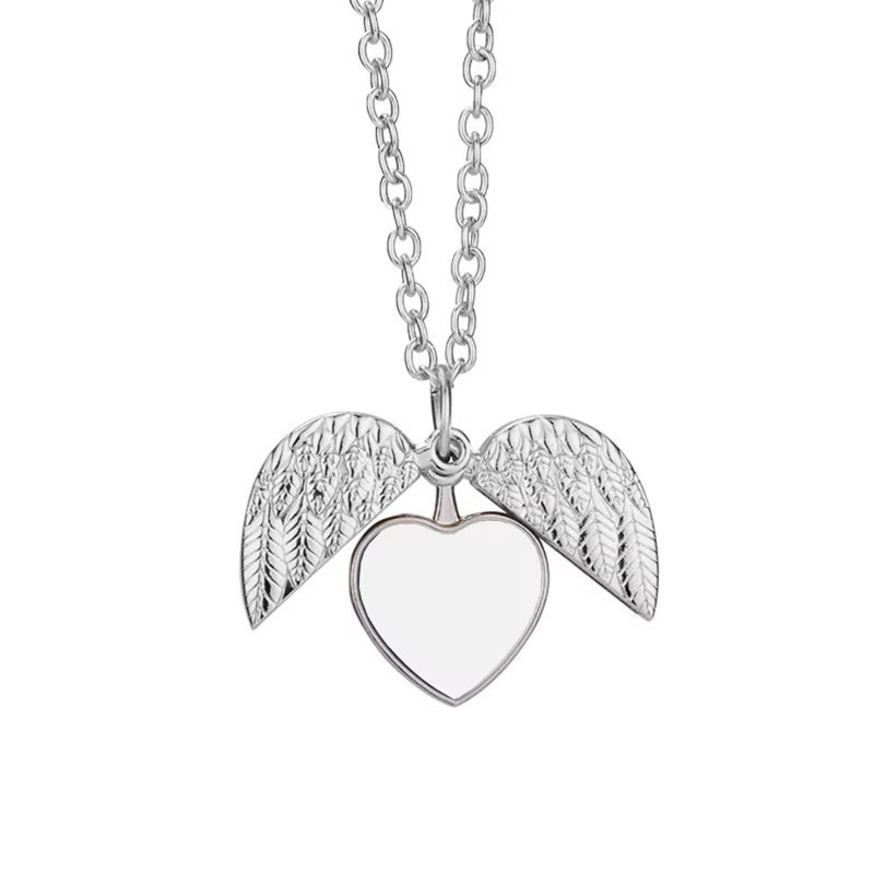 Silver Angel Wings Heart Photo Locket Necklace Memorial Keepsake Gift Pendant