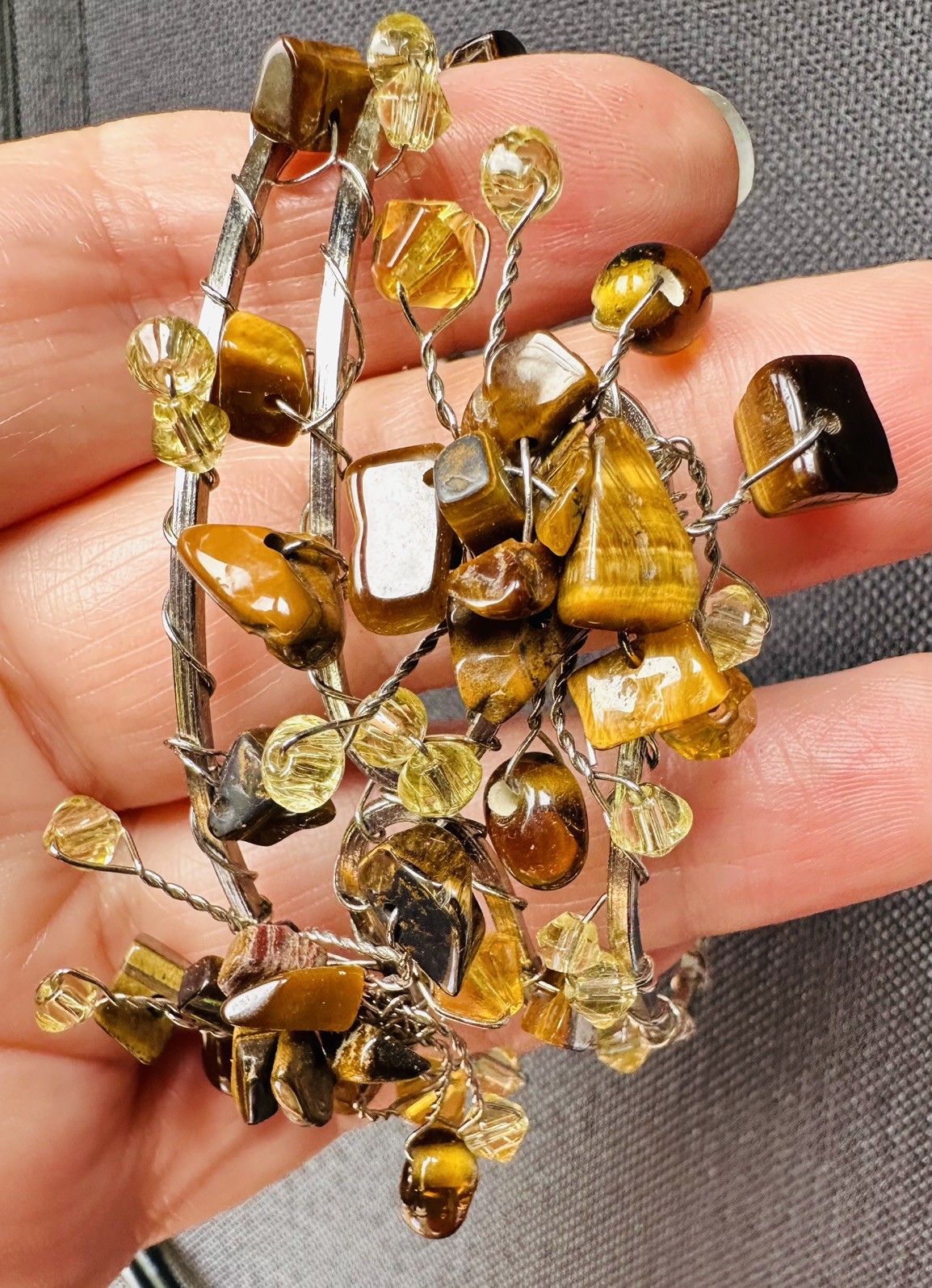 2x Tiger’s Eye Citrine Cuff Bracelet & handmade glass Bracelet Set Of 2
