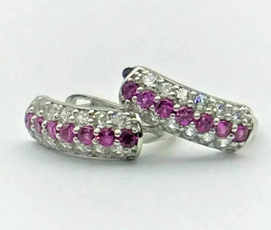 14K White Gold Plated 2Ct Round Cut Simulated Sapphire Women’s Hoop Earring