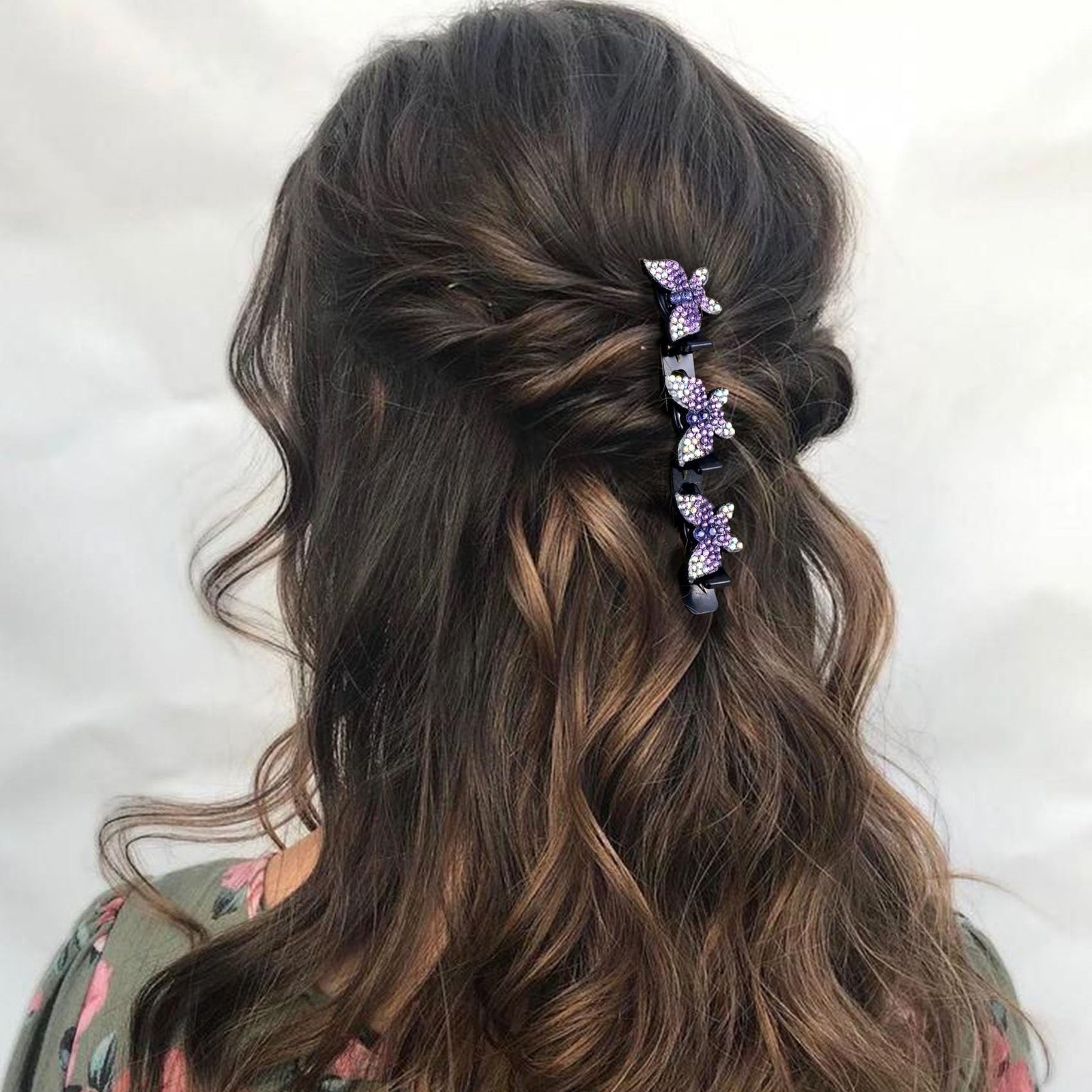 6pcs Butterfly Duckbill Braided Clips, Sparkling Rhinestone Hair Clips for Wo…