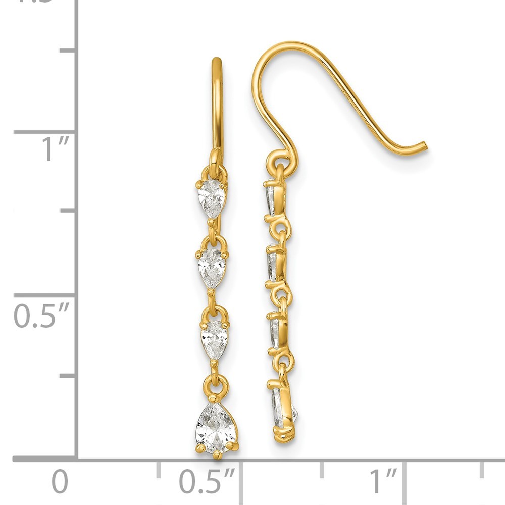 14k Yellow Gold Polished Fancy Pear-shape CZ Dangle Shepherd Hook Earrings