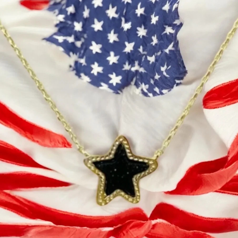 Kendra Scott Jae Star Black Drusy Necklace Gold Plated