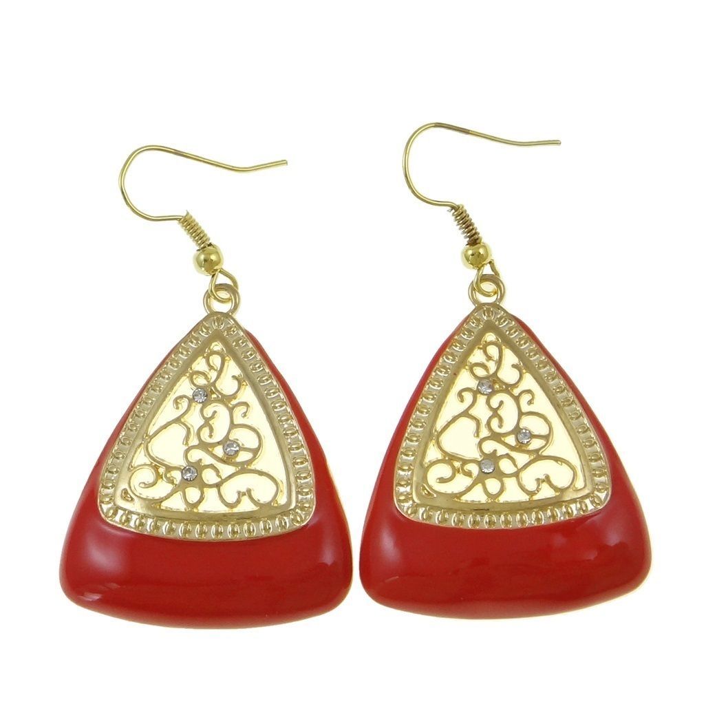 Wholesale Lot 8 Pair VTG Gold Filigree Rhinestone Enamel Earrings Black Red