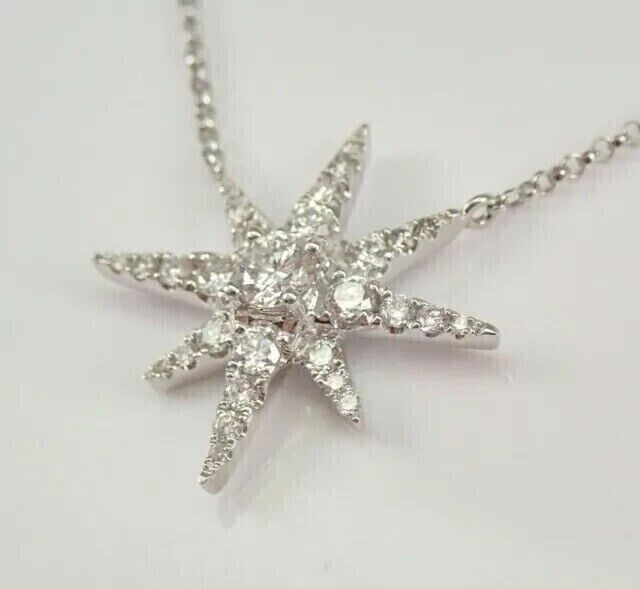Women’s Shinning Star Pendant Round Cut Simulated Diamond 14K White Gold Plated