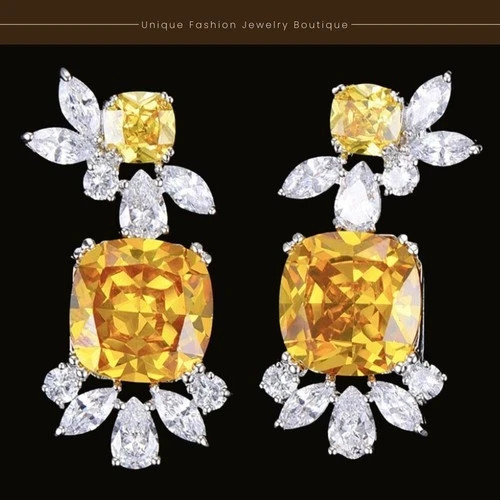 18K White Gold Filled 6CTW Yellow Citrine Gemstone Drop Earrings Christmas Gift