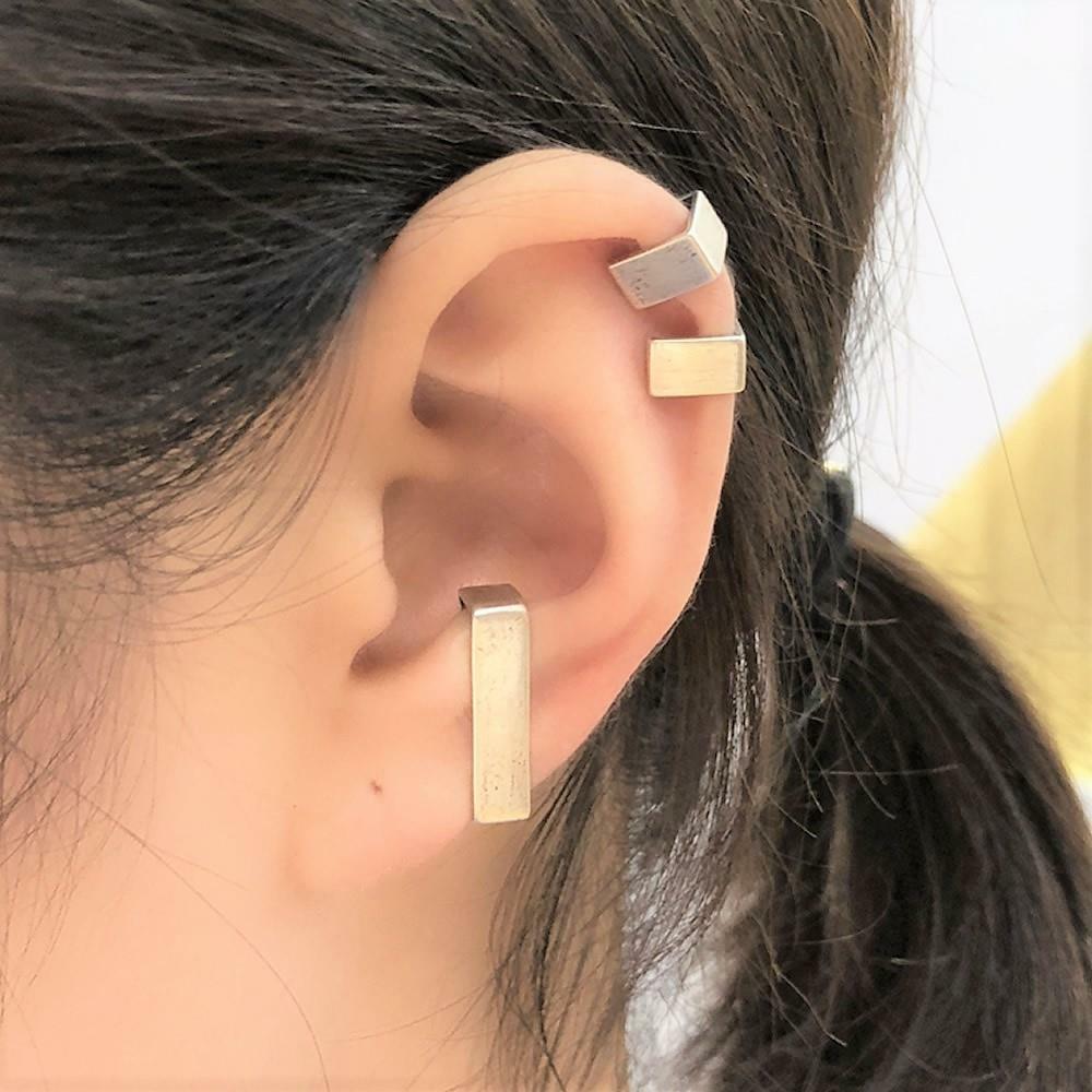 Asymmetrical Rectangle Sterling Silver Earring Ear Cuff Non Piercing Unique Cool