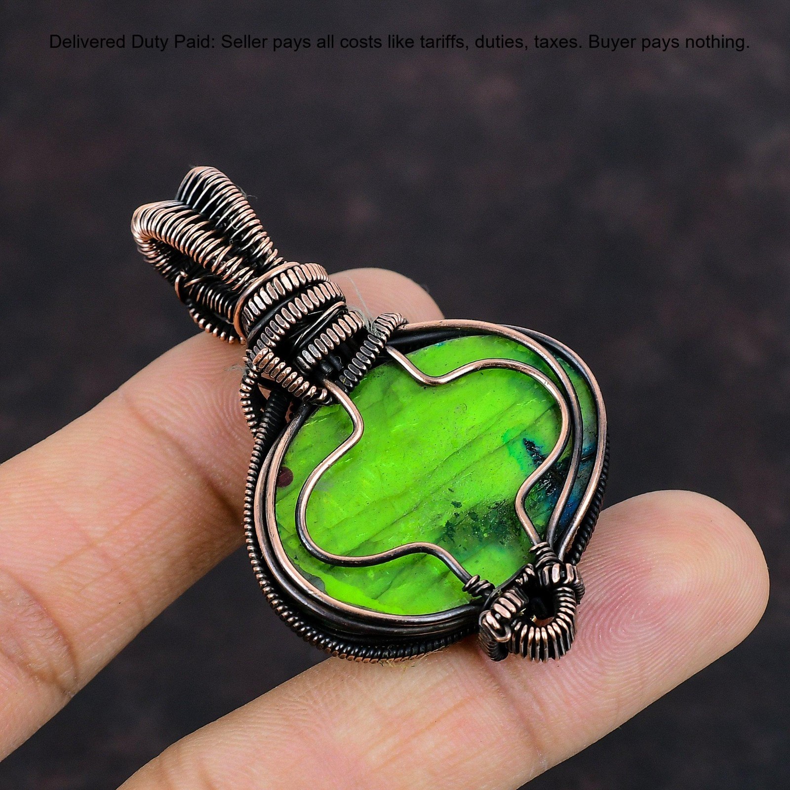 Oval Multi Fire Labradorite Stone Rainbow Moonstone Copper Boho Pendant Jewelry
