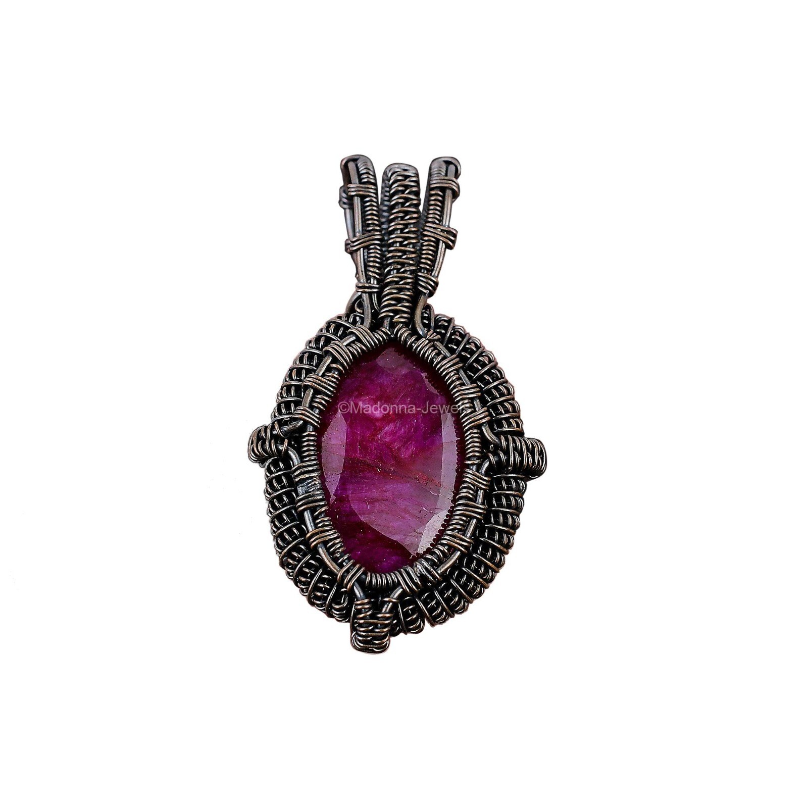 Natural Kashmir Rubi Copper Engagement Daughter Anniversary Wire Wrapped Pendant