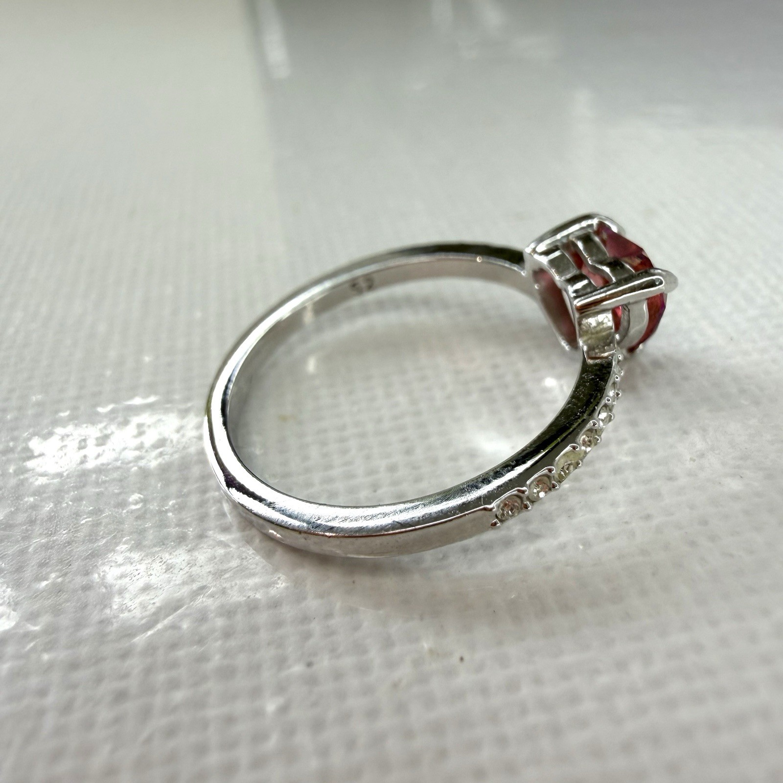 SWAROVSKI Dark Pink Heart Ring Crystal Silver Rhodium Plated Size 52 UK L In Box