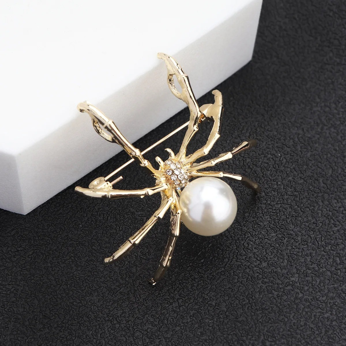 Vintage Black Rhinestone Spider Brooch Pearl Pin Insect Bug Jewelry Summer Gift