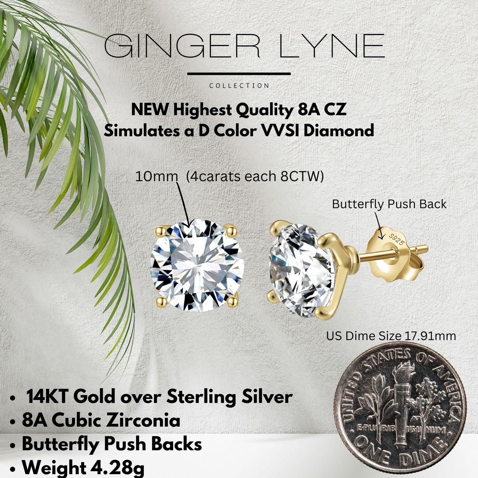 Solitaire Stud Earrings for Women 8 Ctw Sterling Silver Studs for her Ginger …