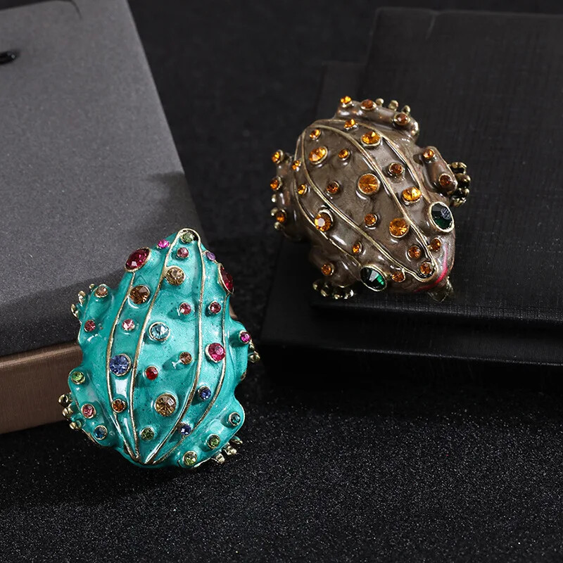 2pc Unisex Frog Brooch Enamel Inlaid Rhinestones Party Clothing Accessories Pins