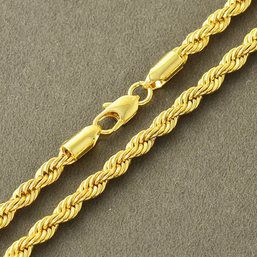 USA Seller Mens 14K Gold PT Stainless Steel Rope 30Inch 7mm Chain Necklace 105G