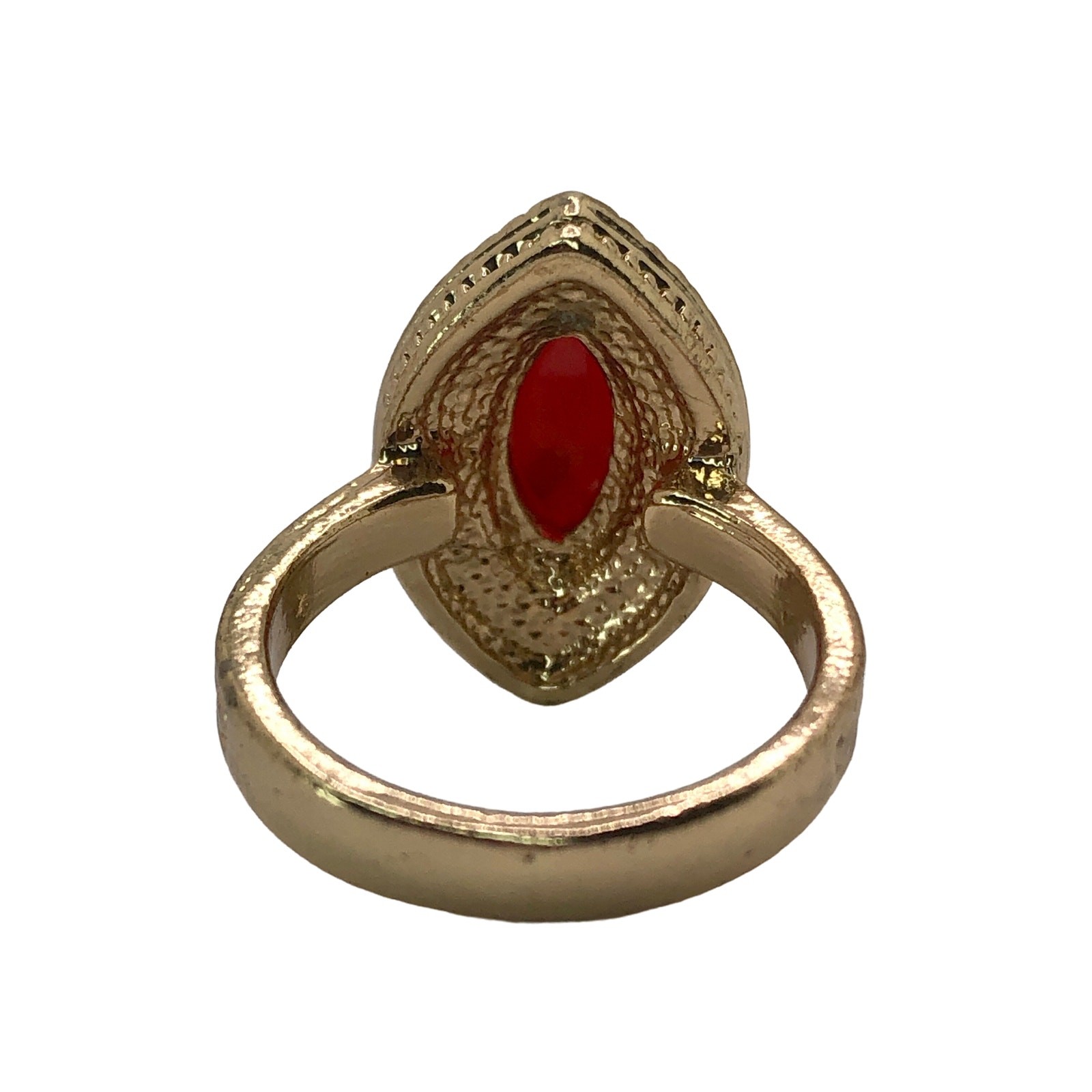 Womens Gold Tone Red Rhinestone Marquise Statement Cocktail Fashion Ring Sz 6.5