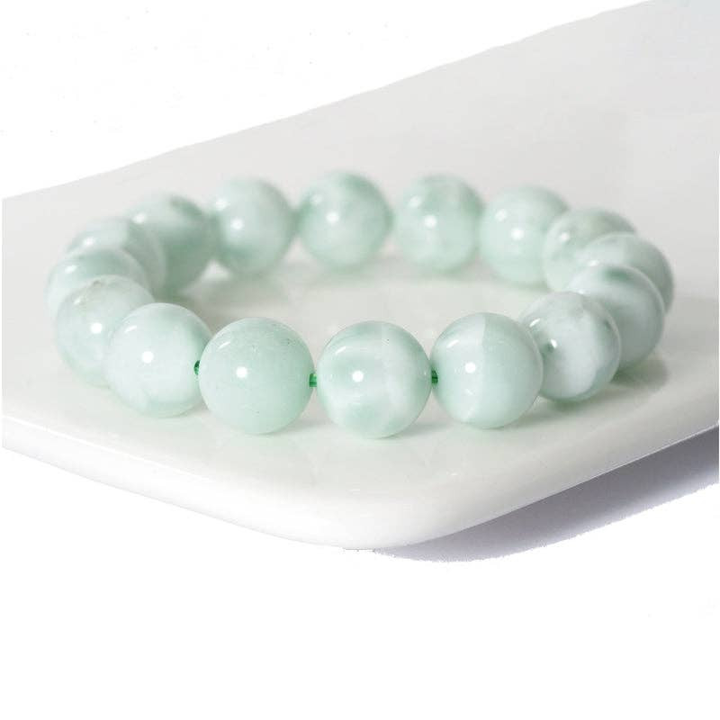 Genuine Green Angelite Round Smooth Stretchy Bracelet, 8mm/10mm/12mm, Sku#EF274