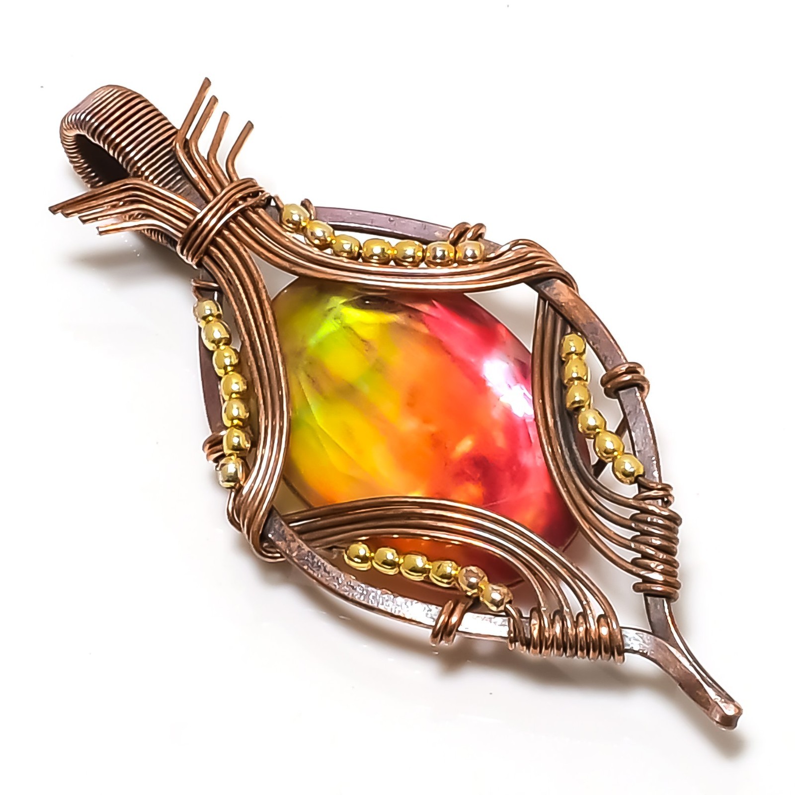 Ammolite Handmade Gemstones Copper Wire Wrap Pendant Jewelry For Thanksgiving