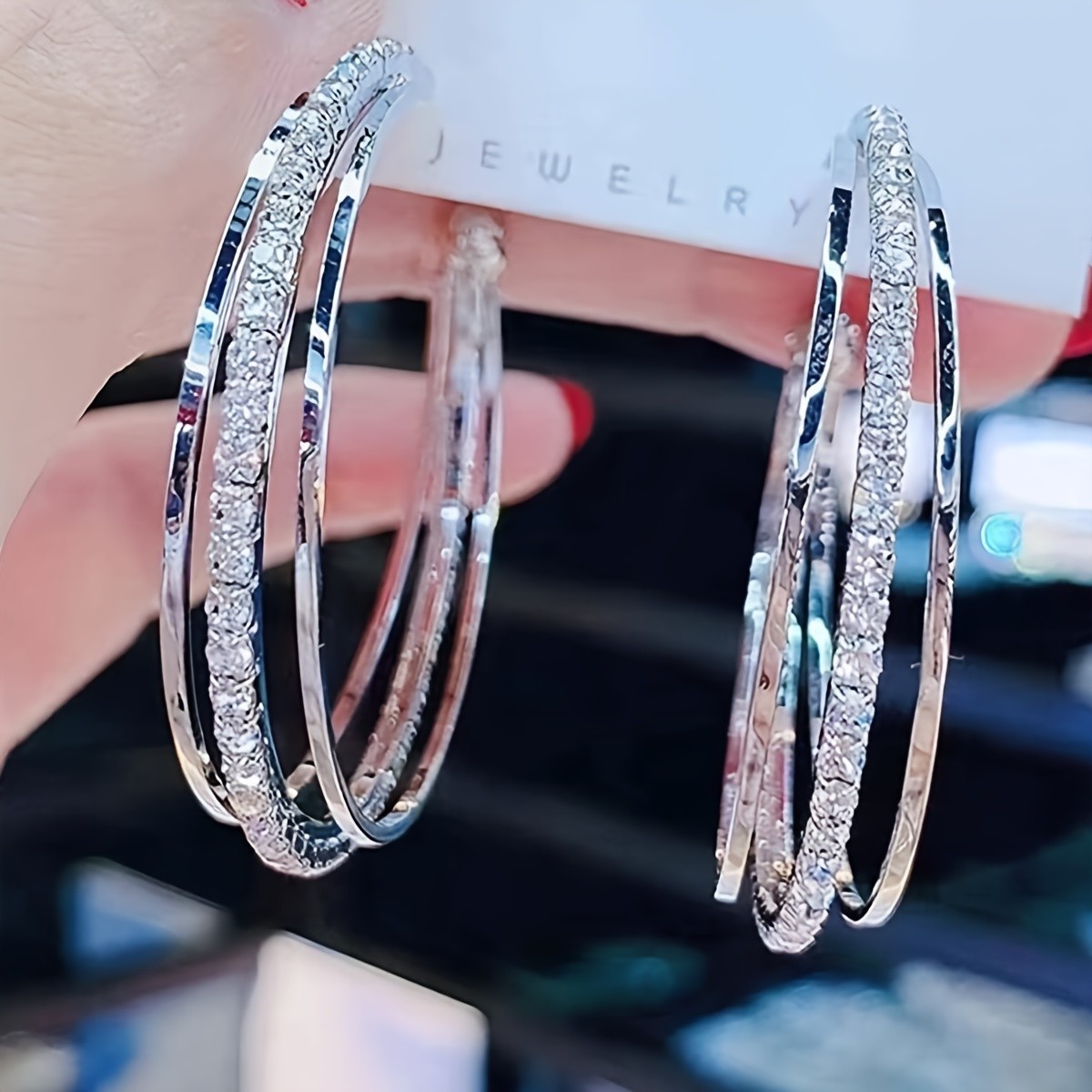 Women’s Layered CZ Hoop Earrings Sparkling Crystal Earrings for Daily Party Wear