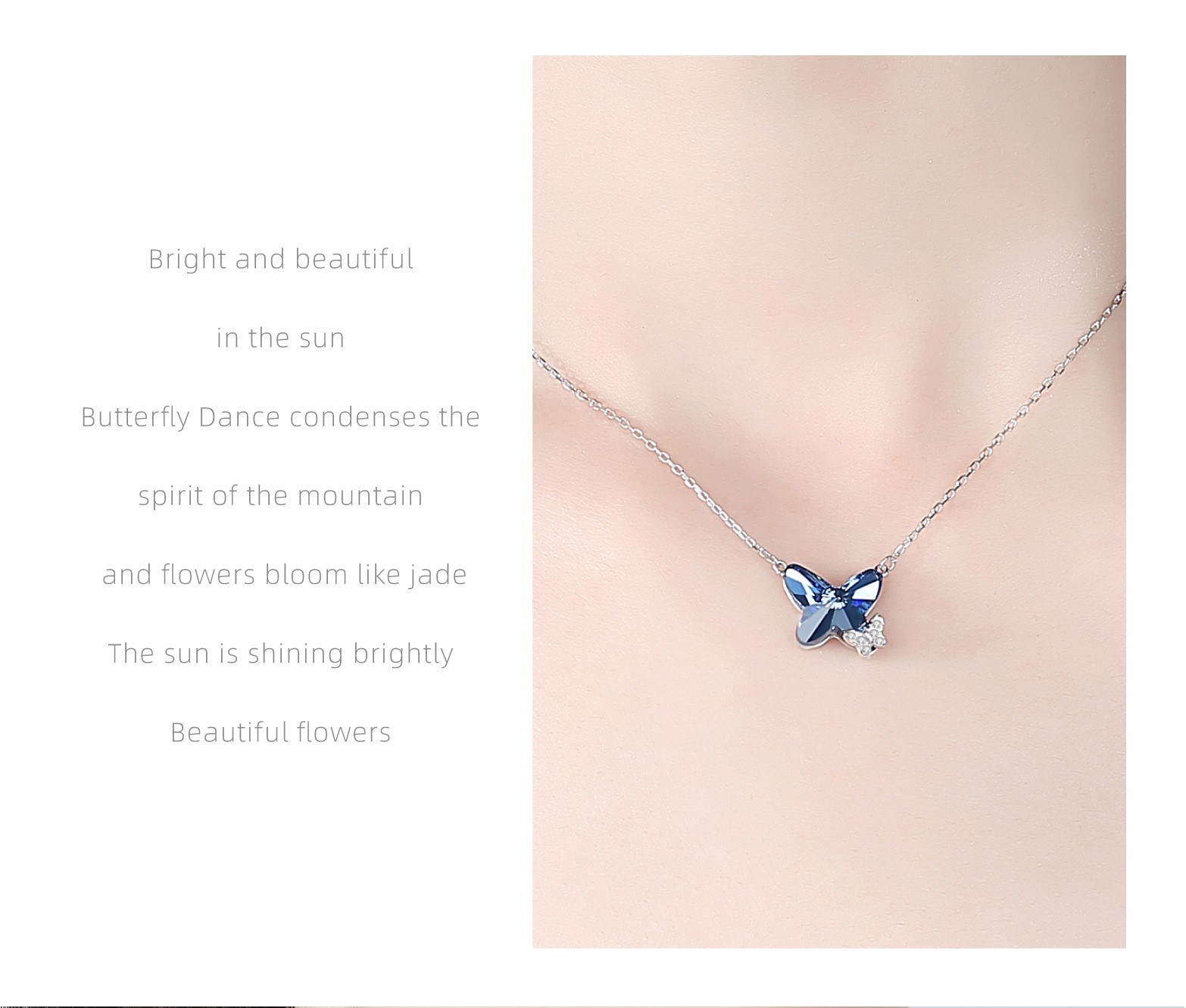 925 Sterling Silver Butterfly Pendant Necklace For Women Inlaid Crystal CZ