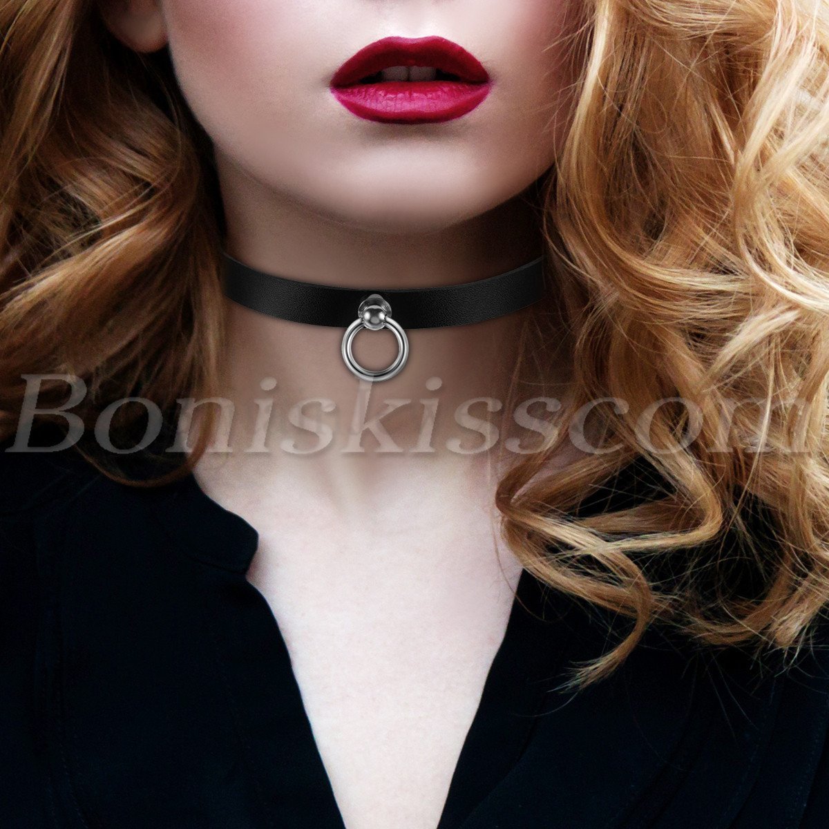 Women Fashion Punk Gothic Charm Black Leather Choker O Ring Belt Collar Necklace