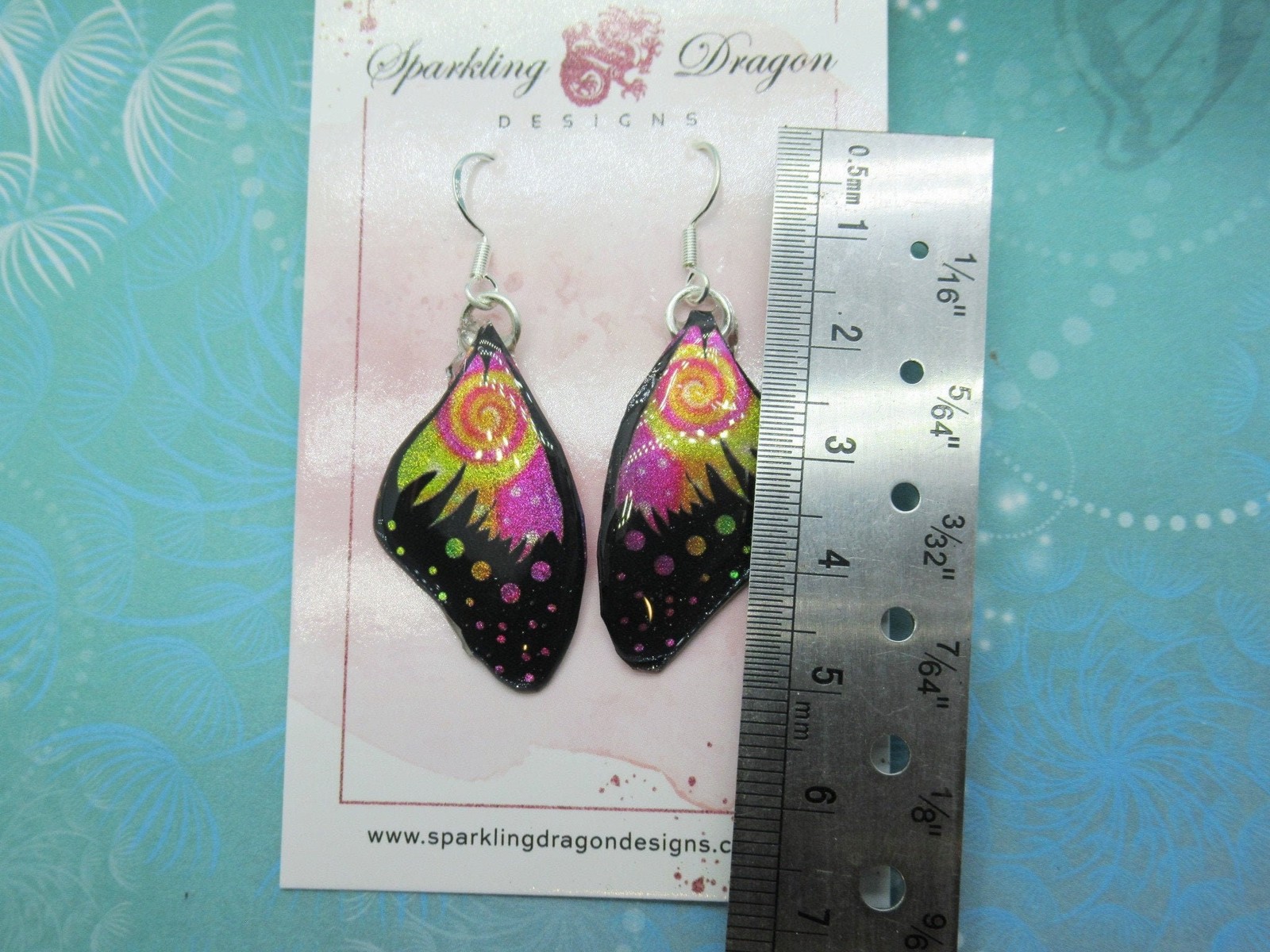 Butterfly Wing Earrings Swirling Pink & Yellow – Fairy Jewellery, Fun Gift for
