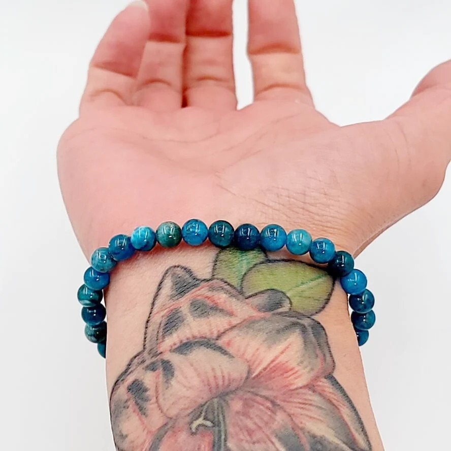Blue Apatite 6mm Round Bead Healing Chakra Reiki Handcraft Women Bracelet Gifts