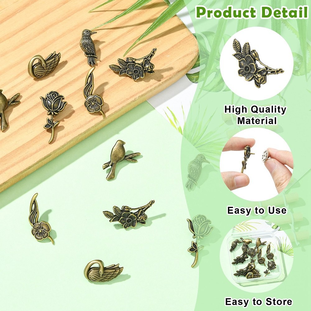 12pcs Zinc Alloy Lapel Pin Back Antique Bronze Brooches for Clothes Backpack DIY