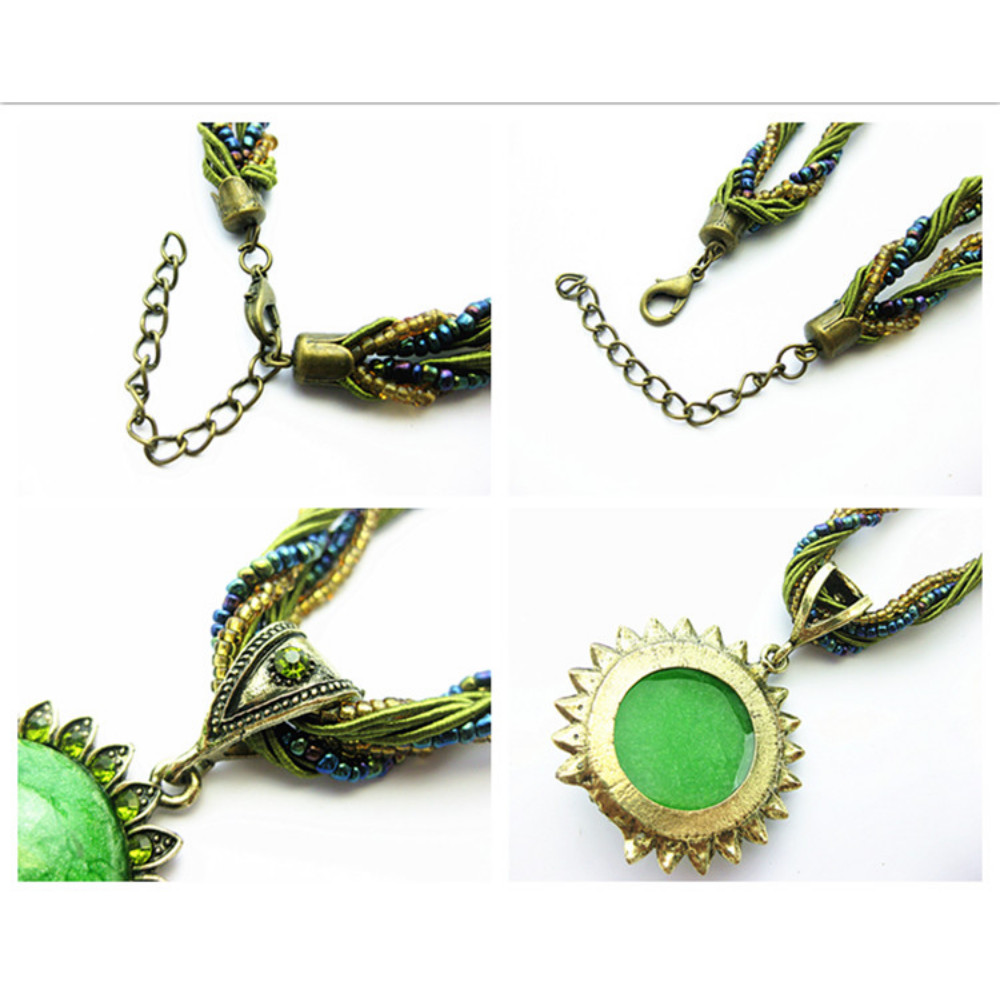Women Retro Bohemian Style Turquoise Rhinestone Pendant Collar Necklace Jewelry