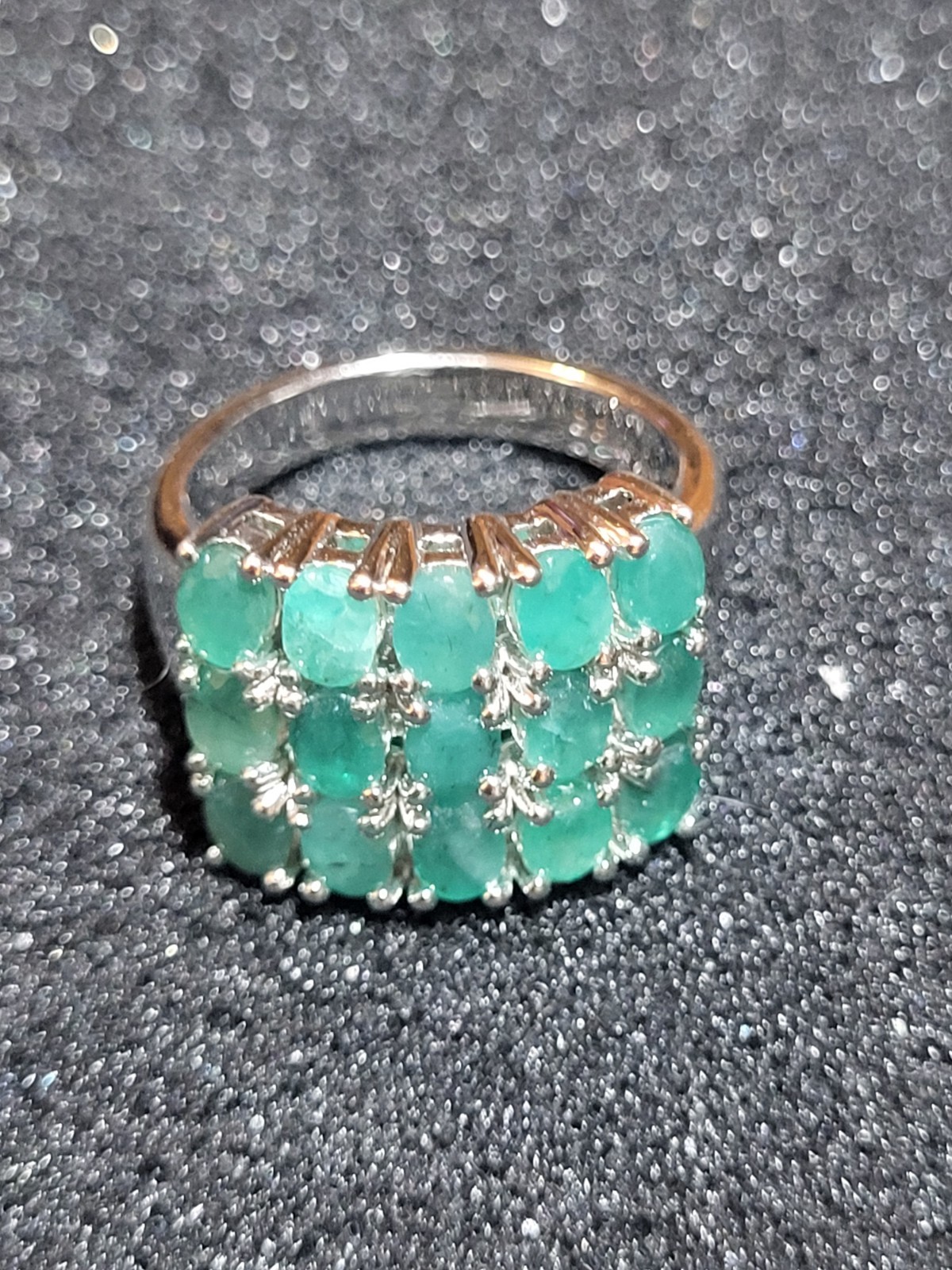 Mystical Zambian Green Emerald Rhodium over 925SS, Sz6, New