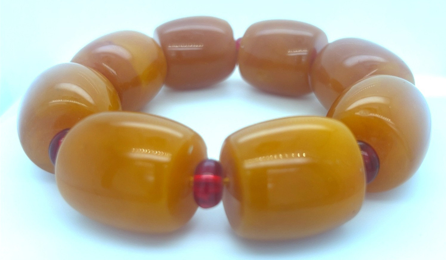 Faux Amber Chunky Stretch Bracelet 25mm Orange Beads Red Spacers 3.5