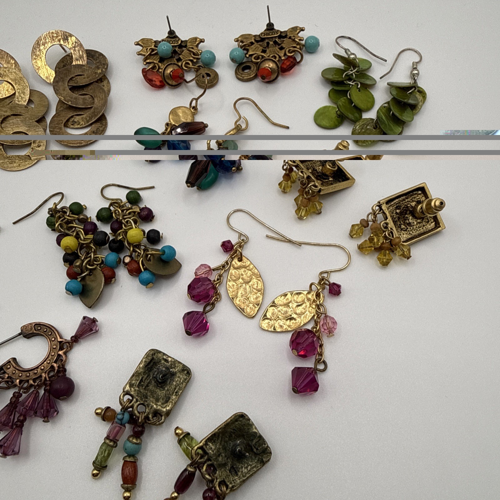 Colorful Boho Dangle Earrings Eclectic Pierced 10 Pair Cha Cha Shell Crystal