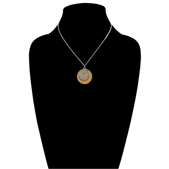 Chico’s Gold Pendant Necklace with Pave Center NWT