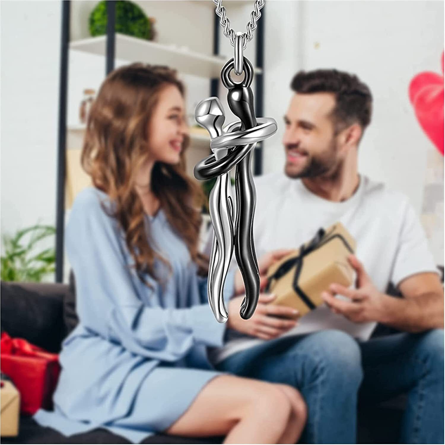 Couple Affectionate Hug Embrace Pendant Necklace Women Valentine’s Day Gifts US