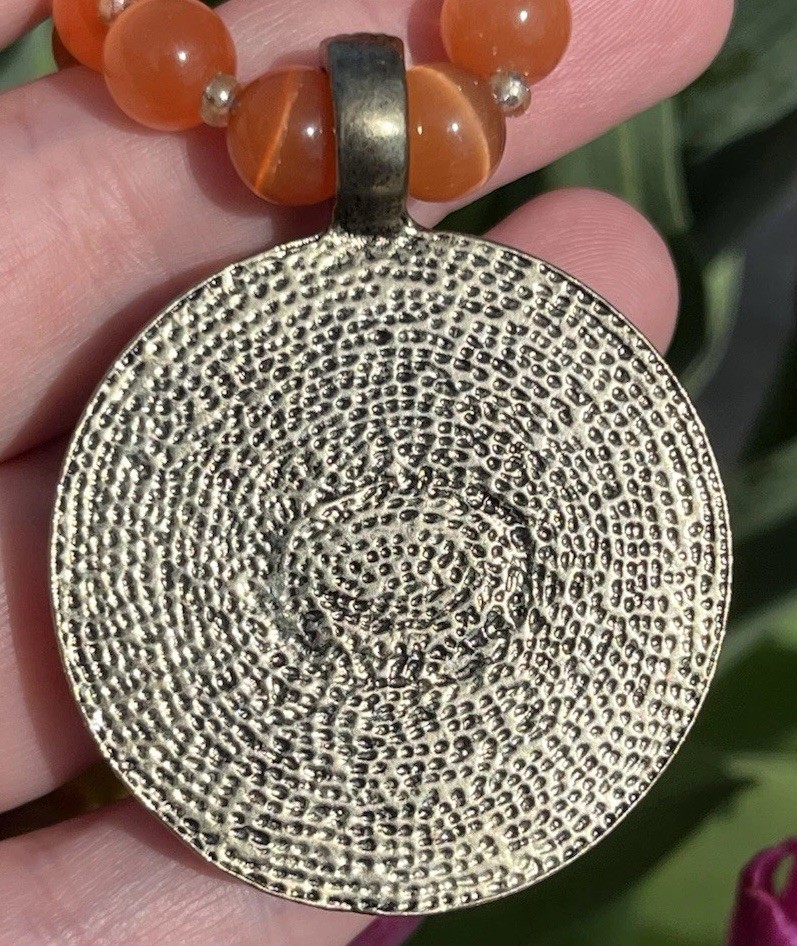 Kirk’s Folly Style Inspired Sea view Moon Face Orange Glow Necklace Rhinestone