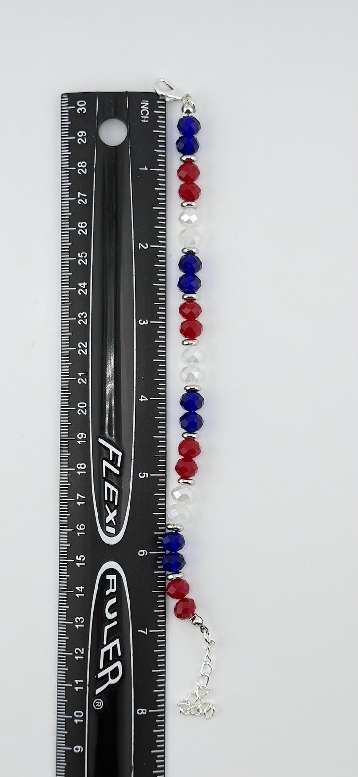 Red White & Blue Crystal Bead Bracelet 7-8in Adjustable Lobster 4th of July Gift
