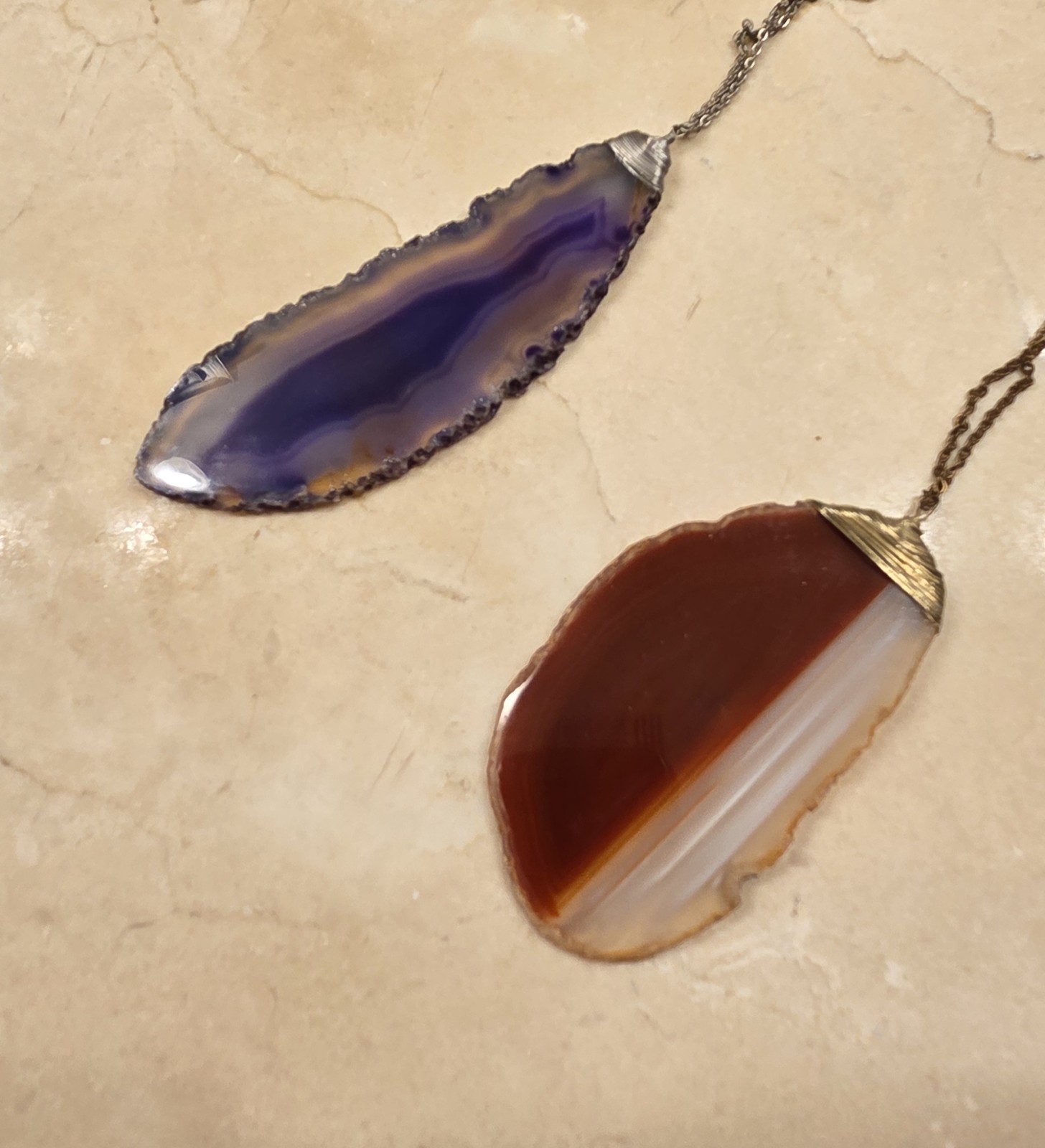 2 Coldwater Creek Agate Pendant Necklaces 31″