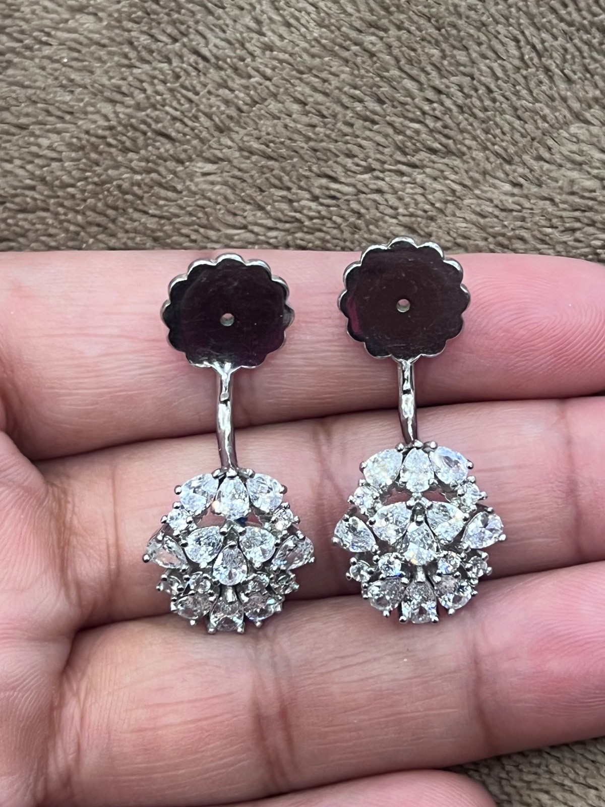 Euro Sparkles Netherlands 925 Silver 2-in-1 Jacket Earrings Women Pear CZ