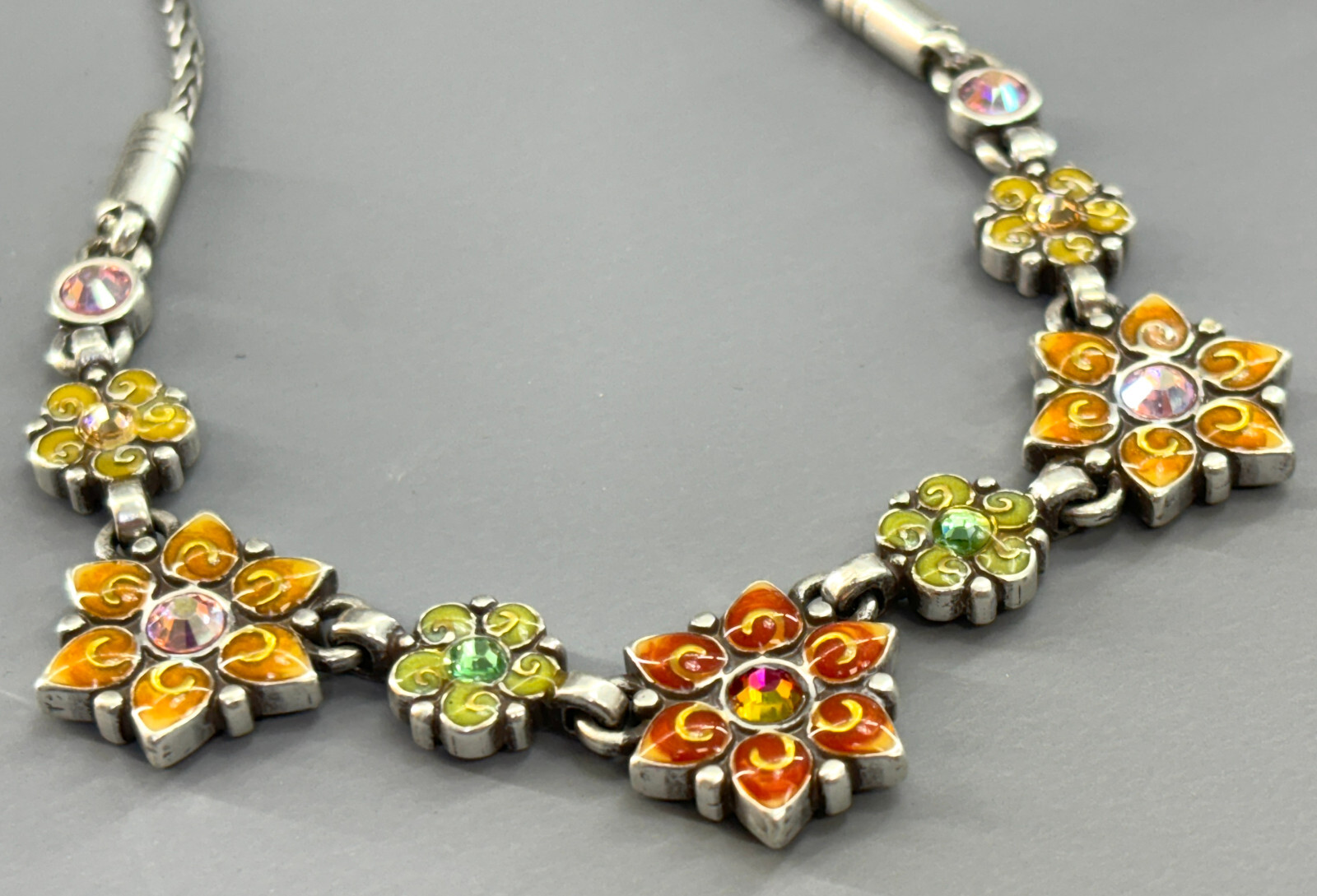 Brighton GARDEN OF EDEN Floral Multicolor Enamel & Crystal Necklace-14/16in-30g