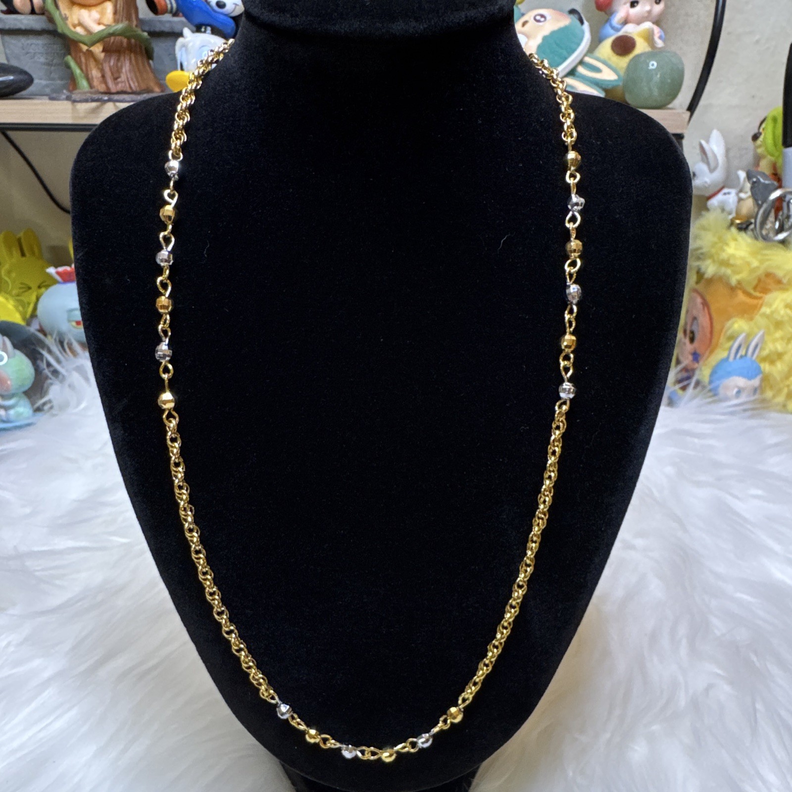 Rolo Chain Necklace 18.5”, 3.2mm 14K Gold Filled Two-Tone Beads, Lobster Clasp