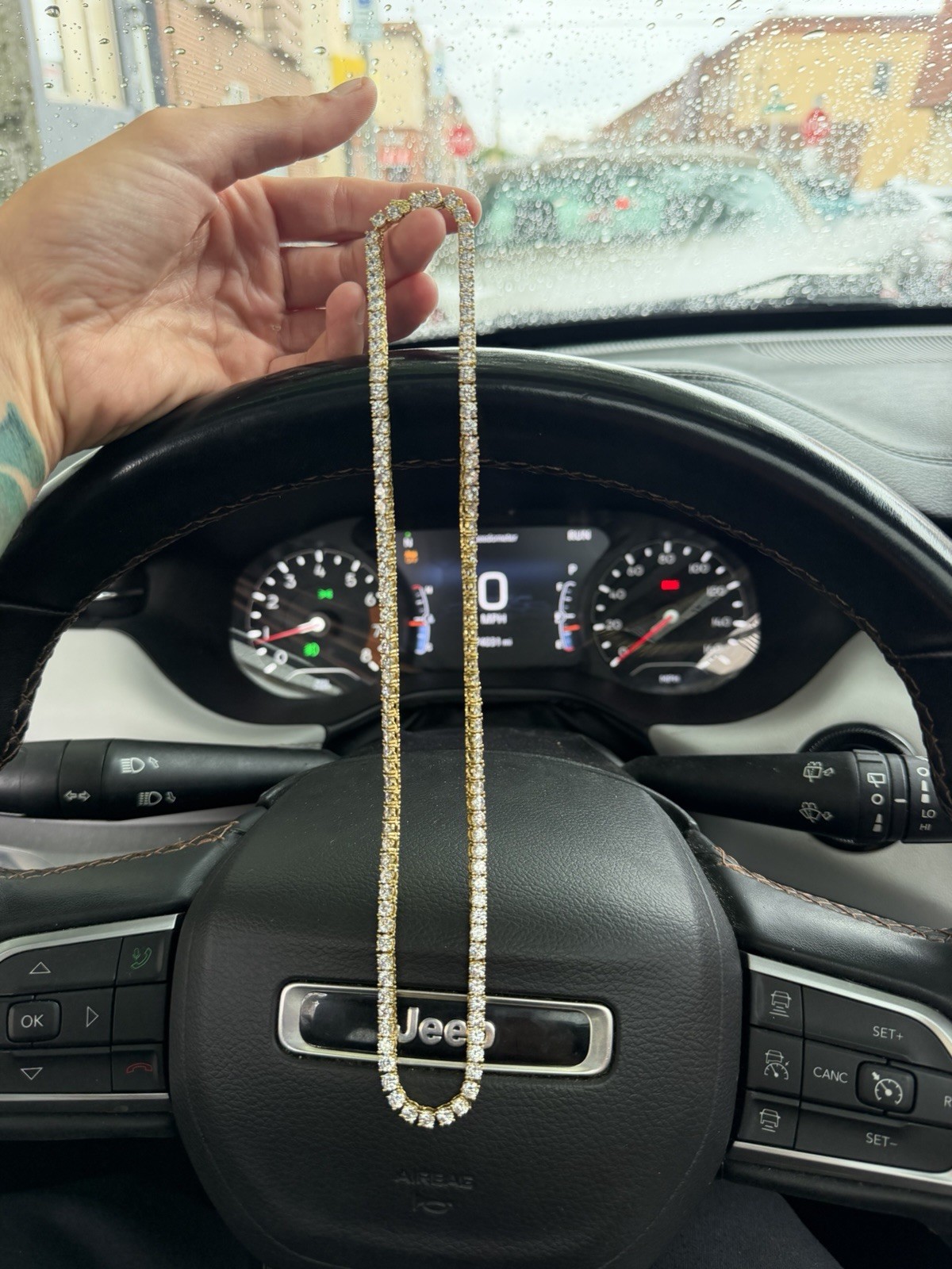 Yellow Gold tone Tennis Chain Necklace, Round Sim CZ Prong Set 🌟