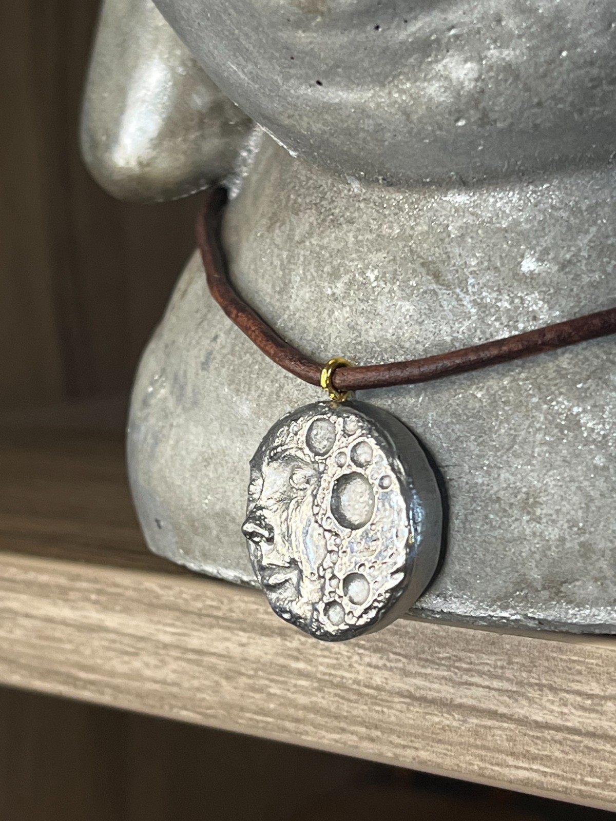 Metal Casted Moon Face Necklace Design