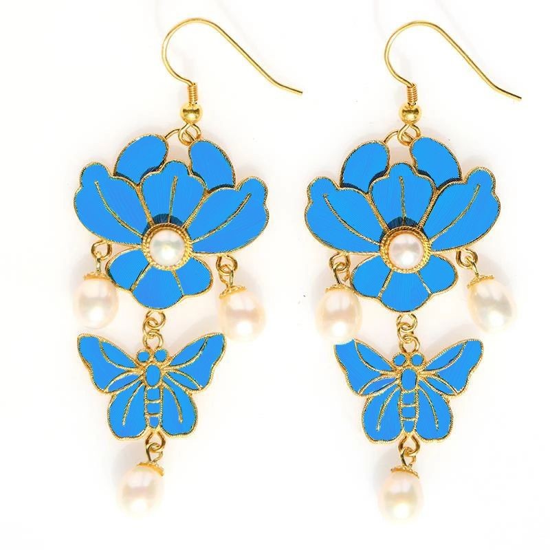 Butterfly Flower Earrings Chinese Style Hanfu Vintage Ethnic Jewelry